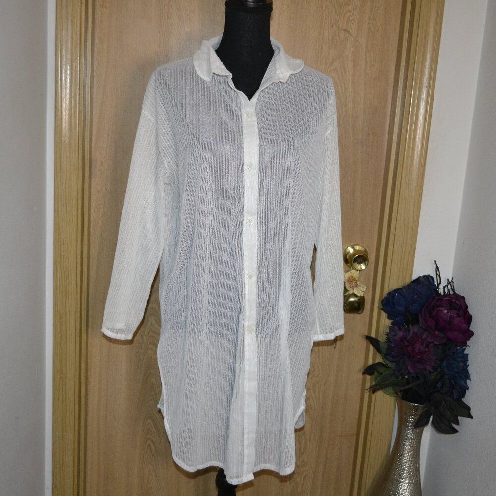 Solar Veil Sun Safe Swim Suit Button Down Cover Up Top Shirt
